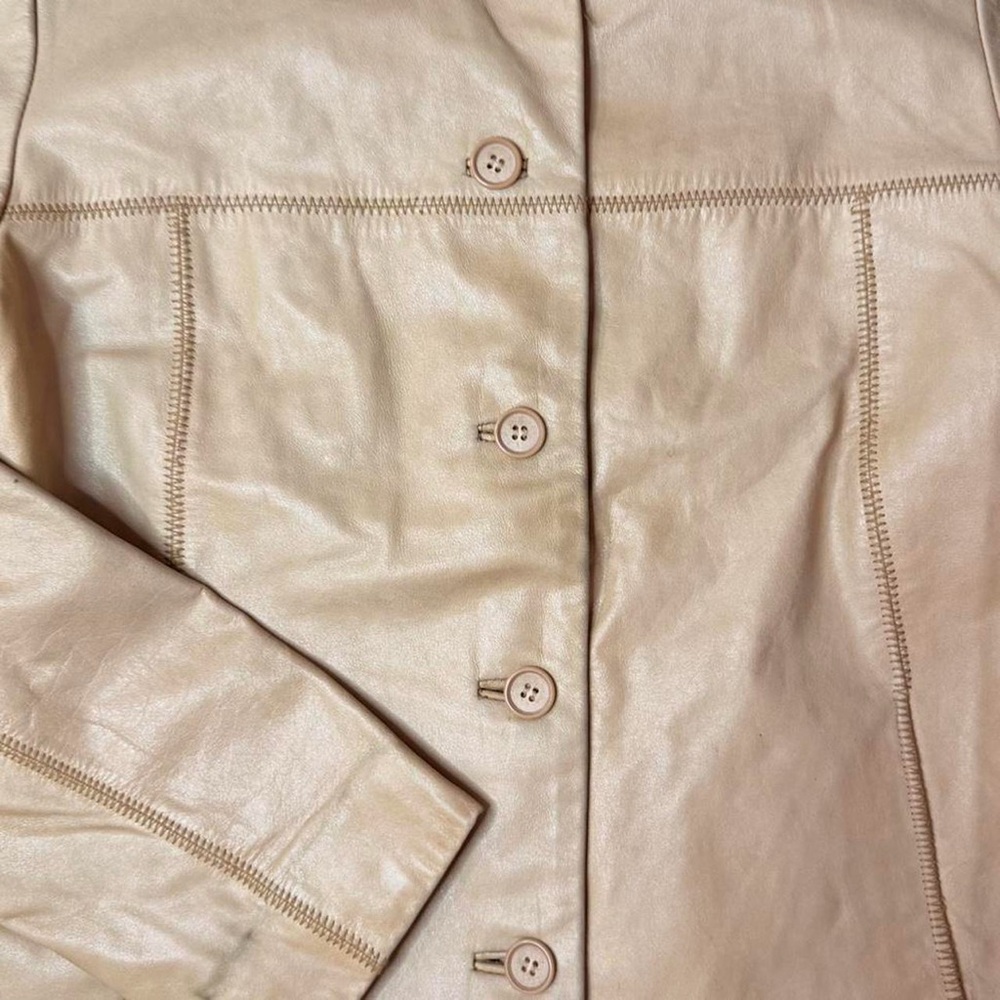 Colebrook & Co Women Tan Full Sleeves Leather Jacket With Button Closure Size S - Picture 3 of 8